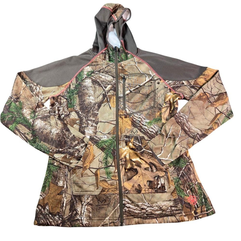 Game Winner Realtree Xtra Camo Full Zip Hoodie Women's Size Large Pink Stitching